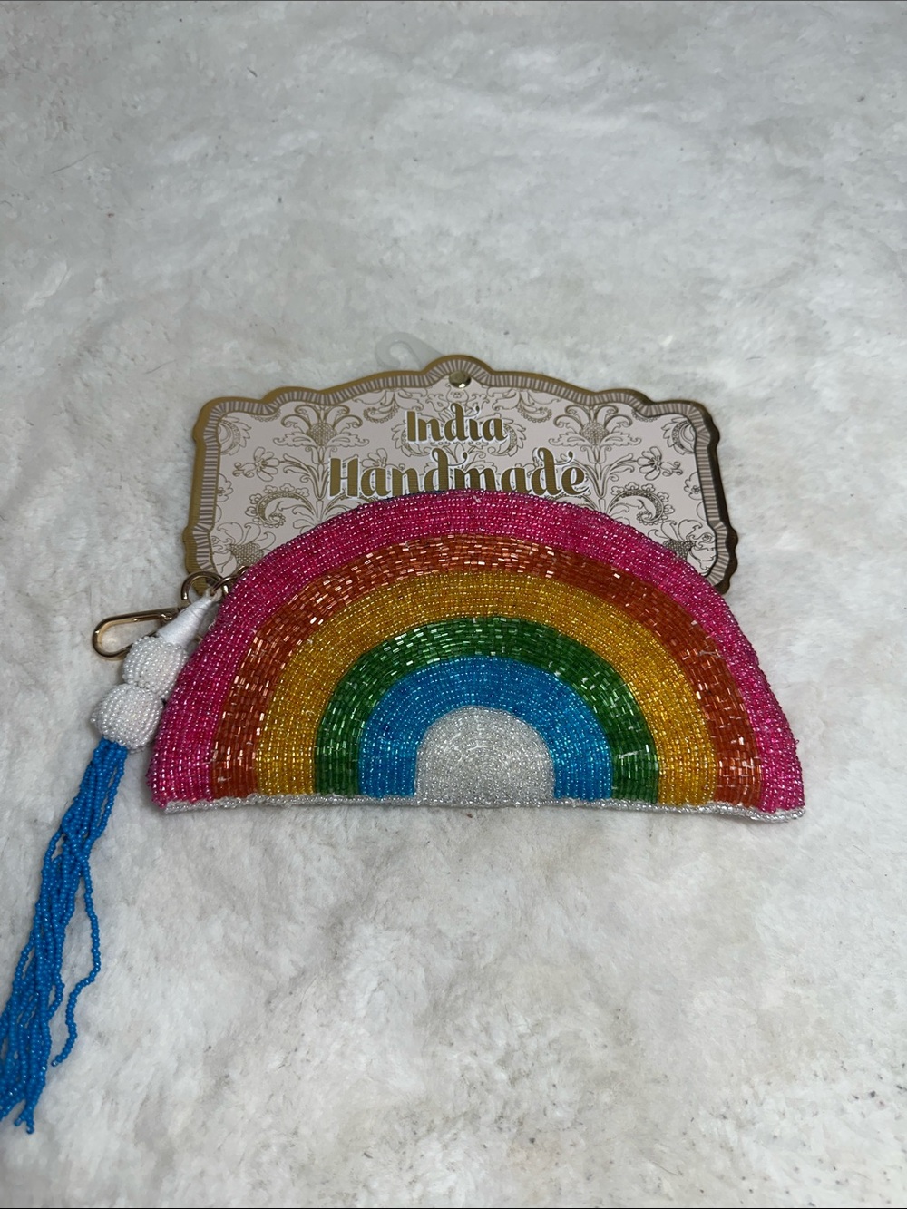 Made in India rainbow beaded pouch
